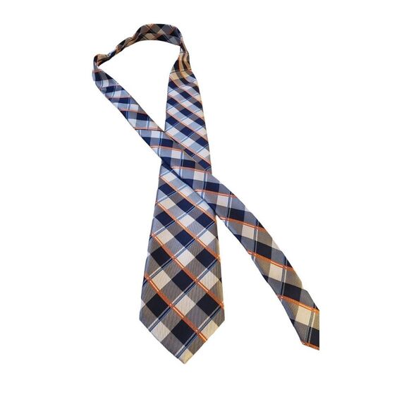 NAUTICA Plaid Checkered Navy White Orange Neck Tie Multicolor Plaids & Checks - Picture 3 of 12